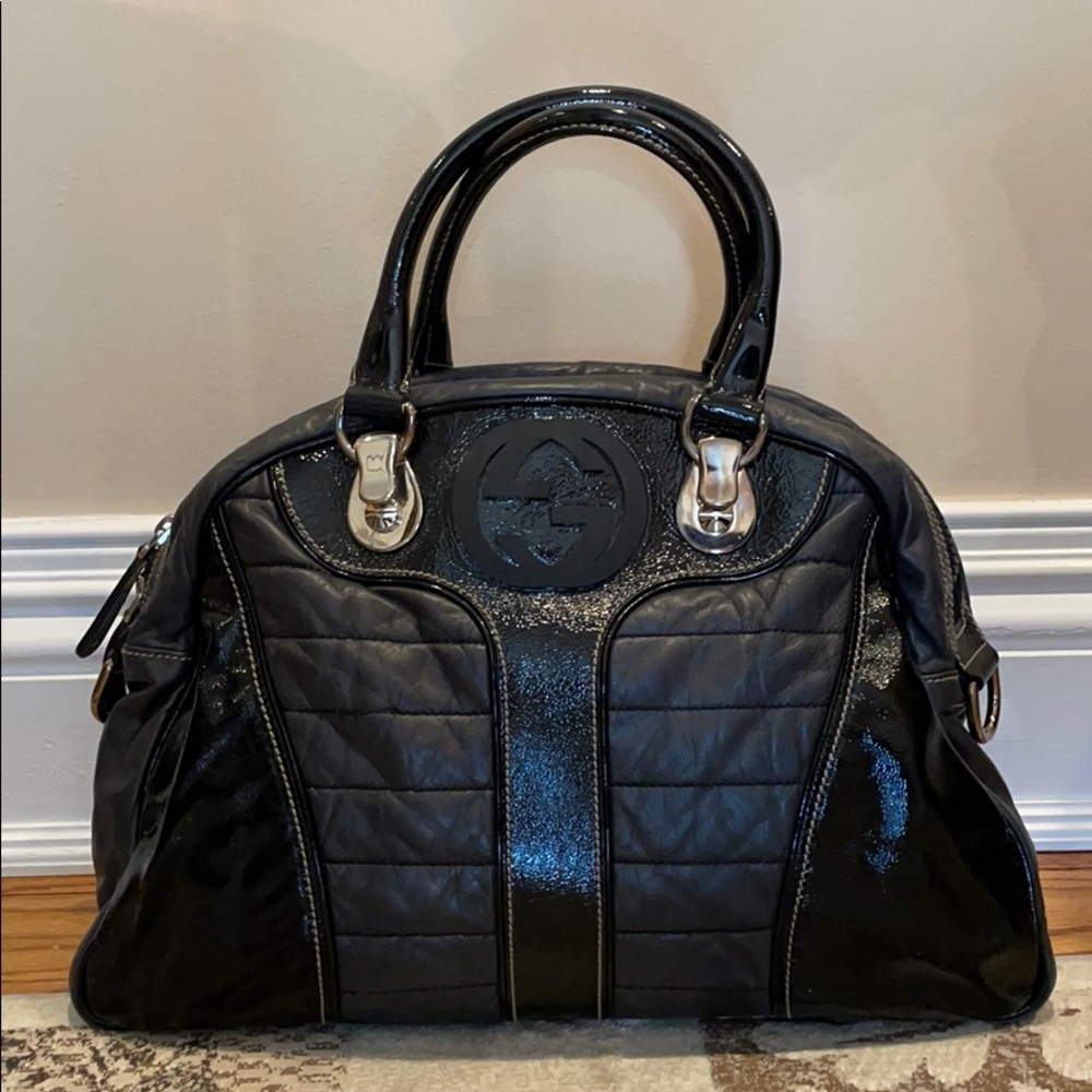 Black Patent Bowling Bowl Gucci Bag